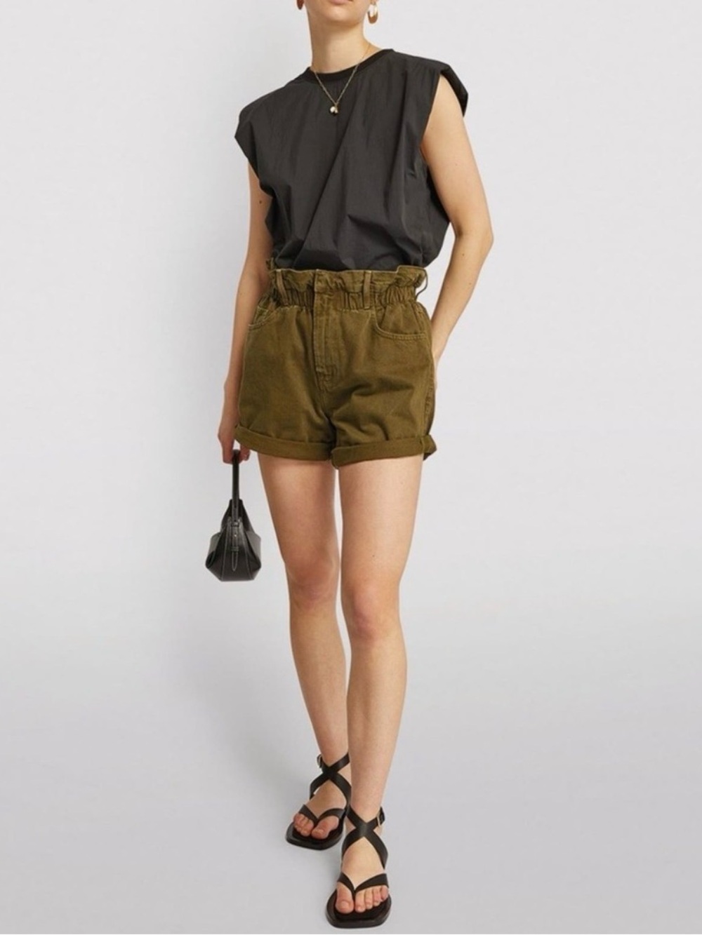Frame Washed Moss High Waisted Pull-On Paper Bag Shorts Women’s Size Small